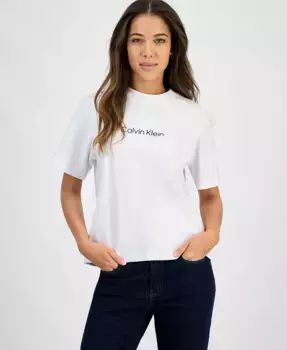 Женская хлопковая футболка свободного кроя с логотипом Calvin Klein Jeans, белый