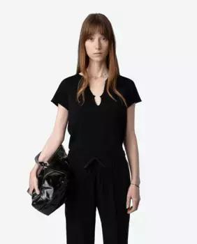 Женская хлопковая футболка Tunisian Tuni с короткими рукавами Zadig & Voltaire, черный