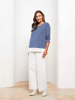 Женская хлопковая футболка в полоску с круглым вырезом и длинными рукавами LCW Grace