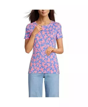 Женская хлопковая футболка в рубчик Lands' End, розовый