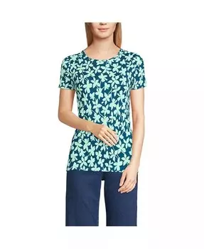 Женская хлопковая футболка в рубчик Lands' End, синий