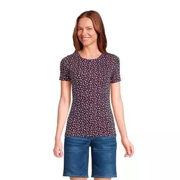 Женская хлопковая футболка в рубчик с круглым вырезом и короткими рукавами Lands' End