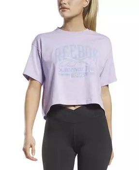 Женская хлопковая летняя футболка свободного покроя с рисунком Reebok, фиолетовый