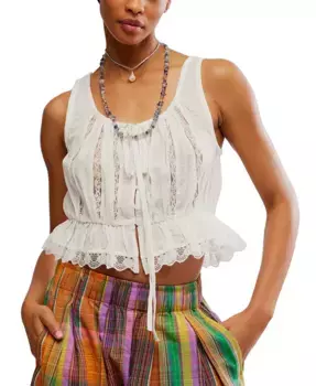 Женская хлопковая майка без рукавов Alana с кружевной отделкой Free People, белый