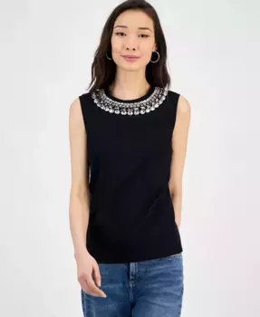 Женская хлопковая майка с декорированным вырезом I.N.C. International Concepts, черный