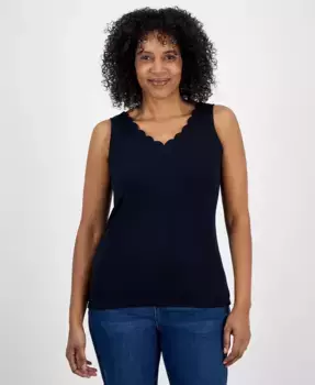 Женская хлопковая майка с V-образным вырезом и фигурным краем Style & Co, черный