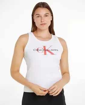 Женская хлопковая майка в рубчик с монограммой Calvin Klein Jeans, белый