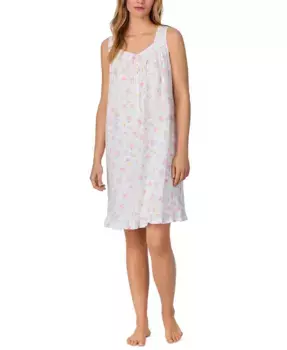 Женская хлопковая ночная сорочка без рукавов с цветочным принтом Eileen West, белый