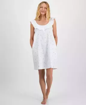 Женская хлопковая ночная сорочка с кружевными вставками и рюшами Clip-Dot Charter Club, синий