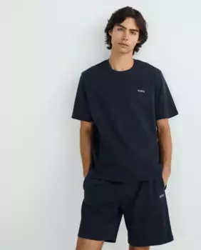 Женская хлопковая пижама с вышитым логотипом Hugo Boss, синий