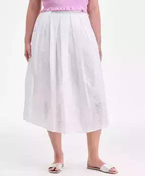 Женская хлопковая плиссированная миди-юбка с ажурной отделкой On 34th, белый