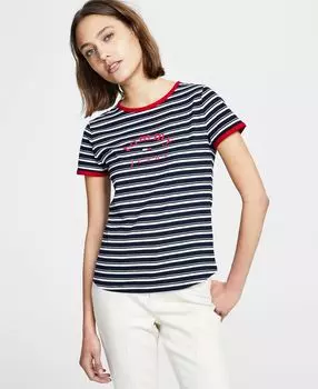 Женская хлопковая полосатая футболка с графическим логотипом Tommy Jeans, мульти