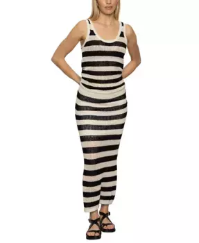 Женская хлопковая полосатая майка с сетчатой вязкой Sanctuary, черный