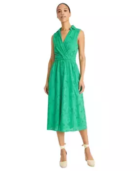 Женская хлопковая рубашка-платье с V-образным вырезом и ажурной отделкой Maggy London, зеленый