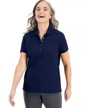 Женская хлопковая рубашка-поло с короткими рукавами Style & Co, синий