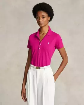 Женская хлопковая рубашка-поло с короткими рукавами Polo Ralph Lauren, фуксия