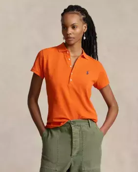 Женская хлопковая рубашка-поло с короткими рукавами Polo Ralph Lauren, оранжевый
