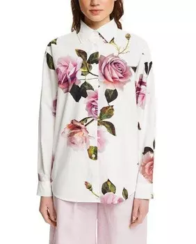 Женская хлопковая рубашка с цветочным принтом Esprit Collection, мультиколор