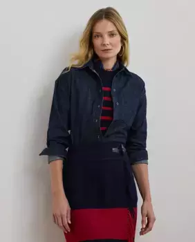 Женская хлопковая рубашка с длинным рукавом Lauren Ralph Lauren, тёмно-синий