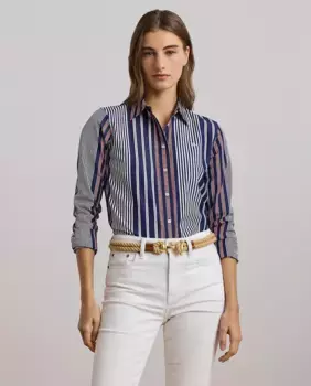 Женская хлопковая рубашка с длинными рукавами Lauren Ralph Lauren, мультиколор