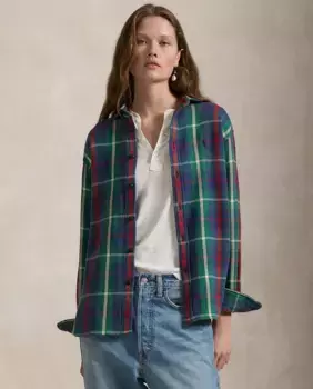 Женская хлопковая рубашка с клетчатым принтом Polo Ralph Lauren, темно-зеленый