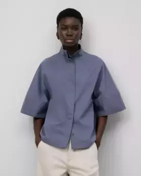 Женская хлопковая рубашка с коротким рукавом Adolfo Dominguez, светло-голубой