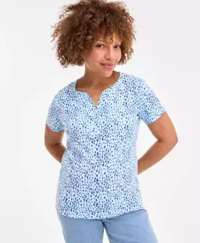 Женская хлопковая рубашка с коротким рукавом и принтом Style & Co, синий