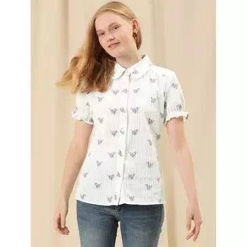 Женская хлопковая рубашка с короткими рукавами и воротником Питера Пэна с цветочным принтом ALLEGRA K, красный