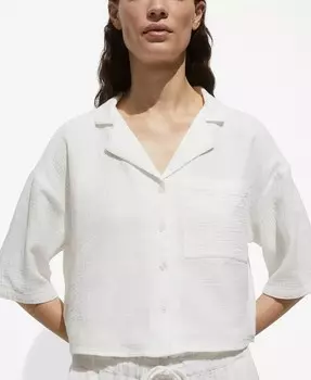 Женская хлопковая рубашка с короткими рукавами MANGO, бежевый