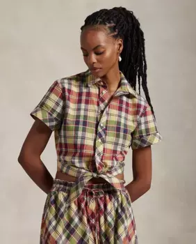 Женская хлопковая рубашка с короткими рукавами Polo Ralph Lauren, мультиколор