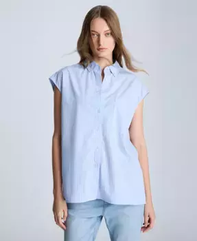 Женская хлопковая рубашка с полосками и удлиненными плечами Kenneth Cole, синий