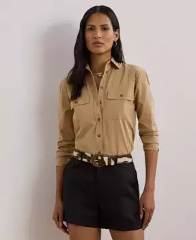Женская хлопковая рубашка свободного кроя Featherweight Lauren Ralph Lauren, коричневый/бежевый