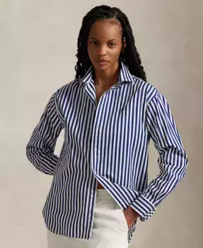 Женская хлопковая рубашка свободного кроя в полоску Polo Ralph Lauren, синий