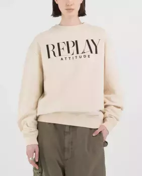 Женская хлопковая толстовка оверсайз с принтом на груди Replay, цвет Natural