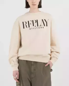 Женская хлопковая толстовка оверсайз с принтом на груди Replay, цвет Natural