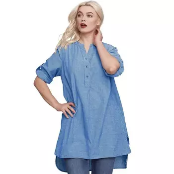 Женская хлопковая туника больших размеров Ellos на пуговицах больших размеров, цвет Ultramarine Stripe