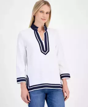 Женская хлопковая туника с контрастной отделкой Nautica Jeans, белый