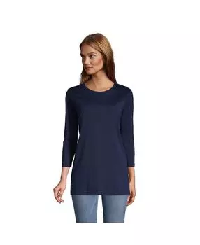 Женская хлопковая туника с круглым вырезом Supima с рукавом 3/4 Lands' End