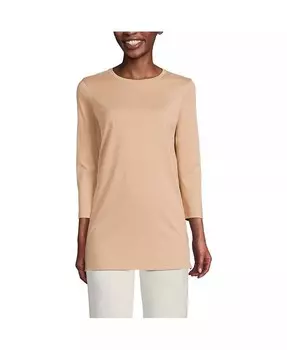 Женская хлопковая туника Supima с рукавом 3/4 Lands' End, бежевый