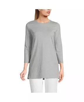 Женская хлопковая туника Supima с рукавом 3/4 для высоких женщин Lands' End, серый