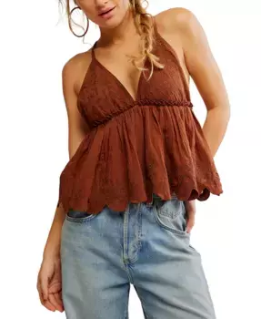 Женская хлопковая вышитая майка Sunny Days Free People, коричневый