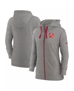 Женская худи heather charcoal tampa bay buccaneers gym с капюшоном на молнии во всю длину Nike, мульти