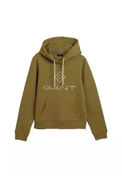 Женская худи - Lock Up Sweat Hoodie, свитер с капюшоном, вышивка логотипа GANT, цвет Gr_n (utility Green)
