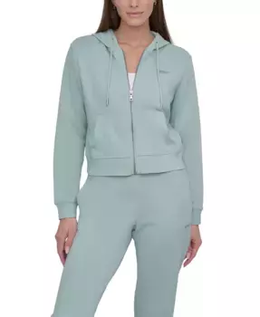 Женская худи на молнии с логотипом-заклепками из хлопковой смеси DKNY, серый