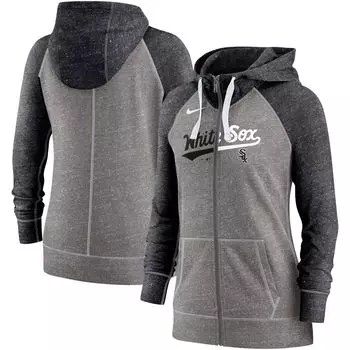 Женская худи Nike Heathered Charcoal/Black Chicago White Sox с разрезом Wordmark Gym Vintage реглан с молнией во всю длину Nike