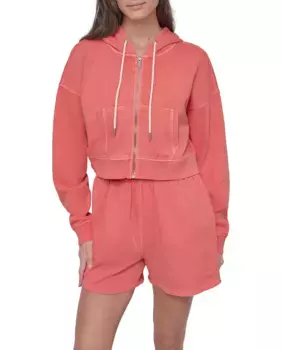 Женская худи с длинными рукавами, молнией и капюшоном Dkny Jeans, коралловый