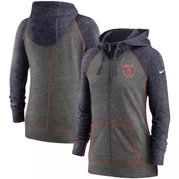 Женская худи с молнией во всю длину реглан Nike, темно-серый/темно-синий Chicago Bears Gym Vintage реглан Nike