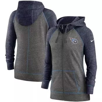 Женская худи с молнией во всю длину реглан, темно-серый/темно-синий Nike Tennessee Titans Gym Vintage реглан Nike