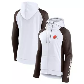Женская худи с молнией во всю длину и бело-коричневым логотипом Fanatics Cleveland Browns End Round реглан Fanatics