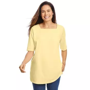 Женская идеальная футболка размера плюс с рукавами до локтя и квадратным вырезом Woman Within, цвет Banana